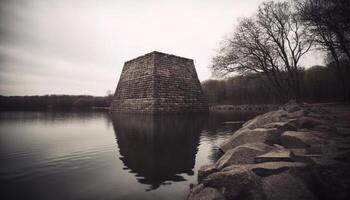 Ancient stone ruins reflect history of old architecture and nature generated by AI photo