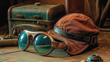 Old fashioned leather sunglasses, a fashion accessory for men elegance generated by AI photo