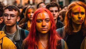 A joyful crowd of young adults smiling at the camera generated by AI photo