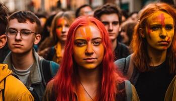 un alegre multitud de joven adultos sonriente a el cámara generado por ai foto