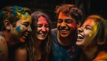 A colorful celebration of togetherness, joy, and youth culture outdoors generated by AI photo