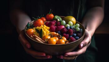 orgánico Fruta cuenco ofertas sano comiendo con Fresco verano variación generado por ai foto