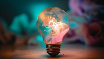Glowing electric lamp igniting inspiration for efficient power generation technology generated by AI photo