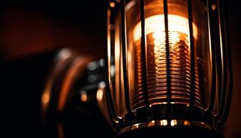 Shiny old fashioned electric lamp illuminated by halogen light in studio shot generated by AI photo