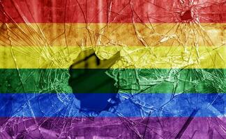 Flag LGBT community pride on a broken glass background. Raimbow gay culture symbol. Concept collage. photo