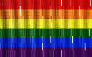 Flag of the LGBT community on the background of the wooden texture of the boards. Rainbow gay culture symbol. Concept collage. photo