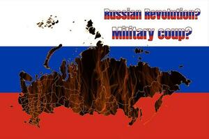 Outline map of Russia on fire. Is an internal military conflict in the Russian Federation possible... photo