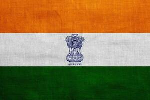 Flag and coat of arms of the REPUBLIC OF INDIA on a textured background. Concept collage. photo