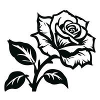 Vector black silhouettes of rose flowers isolated on a white background. Vector icon, logo.