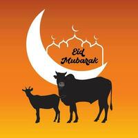 Eid al adha Eid mubarak islamic festival social media post template with cow goat moon vector