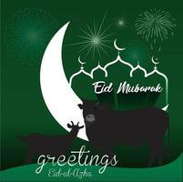 Eid al adha Eid mubarak islamic festival social media post template with cow goat moon vector