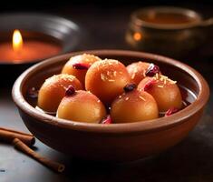 Indian gulab jamun, a sweet and sour treat. photo