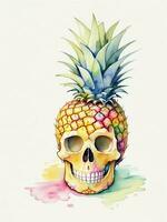 skull with fruits on a white background watercolor graphics photo