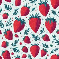 graphic for summer background with red strawberries and green leaves photo