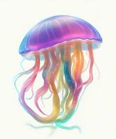 pink rainbow jellyfish on white background photo