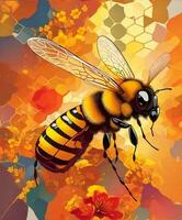 bee on golden honeycomb graphic photo