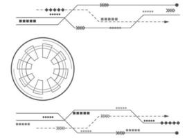 Hi-tech circle with a rectangular shapes on white abstract background.  Futuristic communication and connection concept. cyberspace, and digital innovation vector