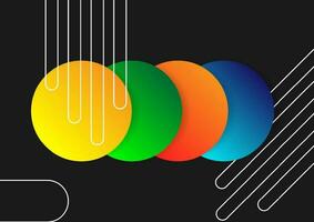 The gradient color of four circles yellow, green, orange, and blue with white lines on black background. Vector and illustration for banner and backdrop website.