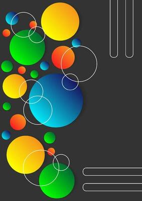 The gradient color of four circles yellow, green, orange, and blue with white lines on black background. Vector and illustration for banner and backdrop website.