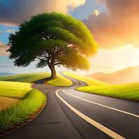 Empty Road With Beautiful Nature Landscape View, , photo