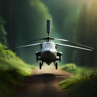 Military Helicopter On A Green Forest. , photo