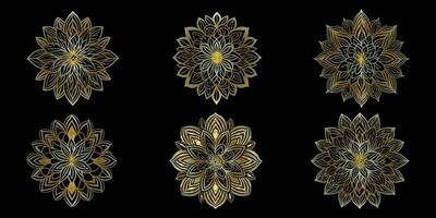 Golden Geometrical Flowers Vector Outline Isolated On White Background. Golden Floral Design