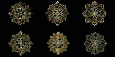 Golden Geometrical Flowers Vector Outline Isolated On White Background. Golden Floral Design