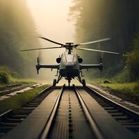 militar helicóptero en un verde bosque. generativo ai, ai generativo foto