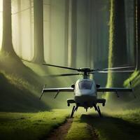 Military Helicopter On A Green Forest. , photo