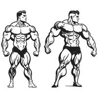 Bodybuilder silhouette vector, Bodybuilder black outline vector illustration