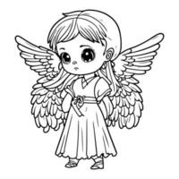 Cute Girl Angel Cartoon Vector Outline. Girl With Angel Wings Vector.