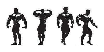 Bodybuilder silhouette vector, Bodybuilder black outline vector illustration