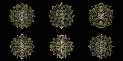 Golden Geometrical Flowers Vector Outline Isolated On White Background. Golden Floral Design