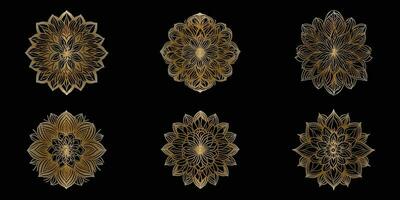 Golden Geometrical Flowers Vector Outline Isolated On White Background. Golden Floral Design