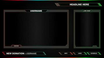 Game live stream interface overlay frames for gamer broadcast. Online streaming banners and menu bars isolated on background. vector