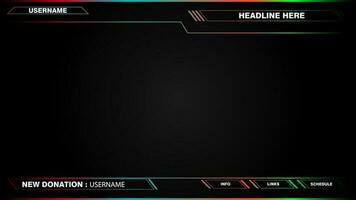Game live stream interface overlay frames for gamer broadcast. Online streaming banners and menu bars isolated on background. vector
