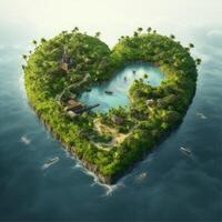 Beach Island in the form of heart shape, Summer beach island in heart shape, Travel summer holiday vacation idea concept, photo