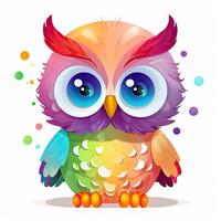 Colorful owlet sitting set illustration. Cute owlet collection sitting on a white background. Colorful owl baby illustration for kids coloring page. Owlet sitting set design. . photo