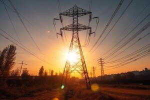 high voltage post High-voltage tower sky background.High-voltage tower sky background. Big electricity pylon view at sunset time, photo