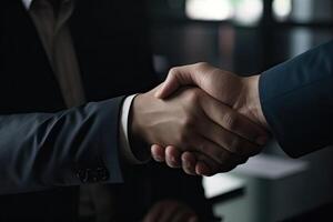 Business people shaking hands, finishing up a meeting. Business concept. Businessman shaking Hand With job candidate, photo