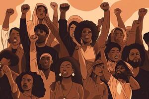 Group of african american people with raised hands. Black history month black people power illustration, photo