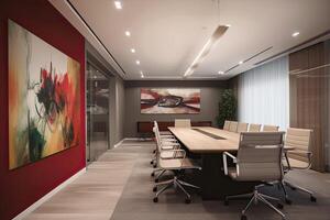 Interior of a modern office meeting room. 3D Rendering, Corporate office meeting room interior design, photo