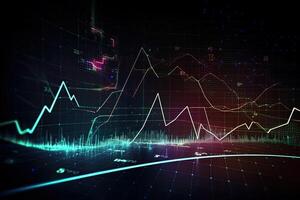 financial chart on dark background, represent financial data analysis and analysis. Financial graphs glowing lines and diagrams on digital screen, photo