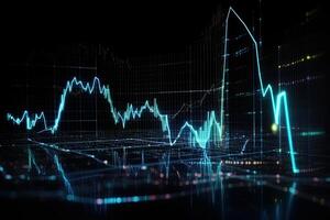 3d representación de valores mercado financiero grafico en digital pantalla. negocio y Finanzas concepto. financiero gráficos brillante líneas y diagramas en digital pantalla, ai generado foto