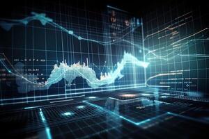 Digital background image with forex chart and graphs. 3d rendering, Financial graphs glowing lines and diagrams on digital screen, photo