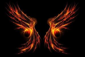 abstract fire wings on a black background, fractal art design, Fire wings on a dark background, photo