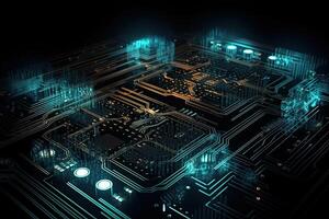 Circuit board background. 3d rendering, 3d illustration. Futuristic circuit board. Information and technology, photo
