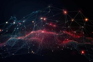Abstract digital background with connected lines and dots. 3D Rendering, Information technology and Digital data visualization network system, photo