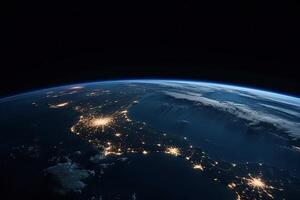 Night view of planet Earth from space. Elements of this image furnished by NASA, Planet Earth views at night from outer space, photo