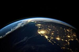 Night view of planet Earth from space. Elements of this image furnished by NASA, Planet Earth views at night from outer space, photo